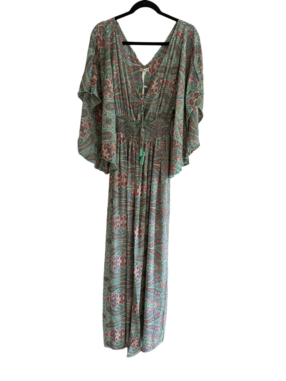 Karma Highway Boho Paisley Maxi Dress Smocked Waist Flowy One Size S-L NWT - Picture 1 of 10